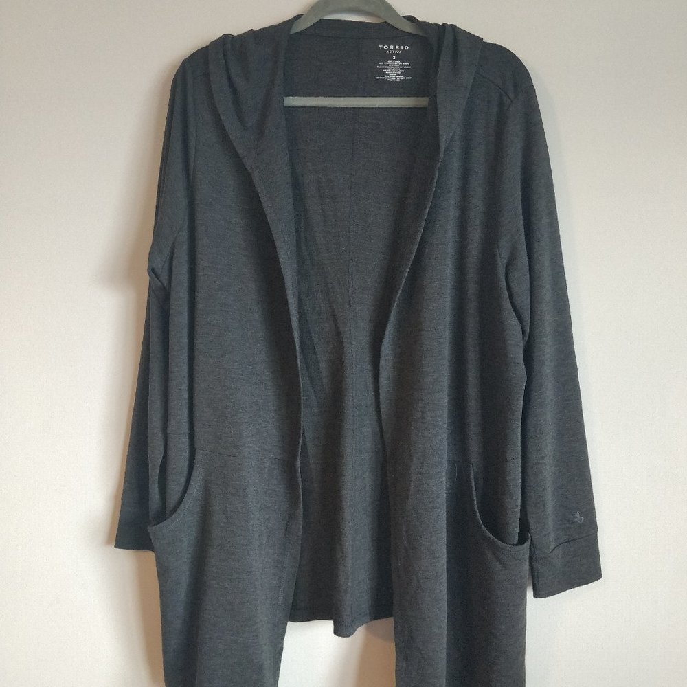 Torrid Active Charcoal Grey Open Front Hoodie/Cardigan